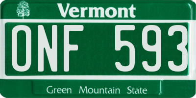 VT license plate ONF593