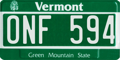 VT license plate ONF594