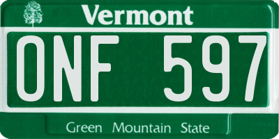 VT license plate ONF597
