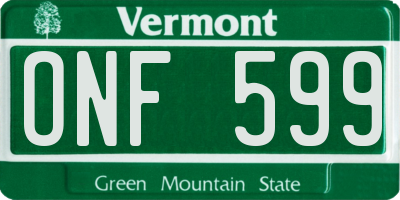 VT license plate ONF599