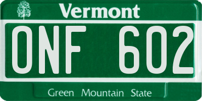 VT license plate ONF602