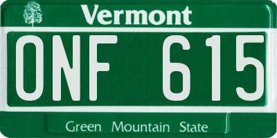 VT license plate ONF615