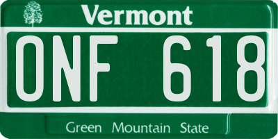 VT license plate ONF618