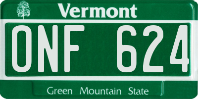 VT license plate ONF624