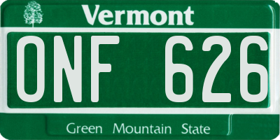VT license plate ONF626