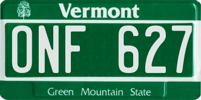 VT license plate ONF627