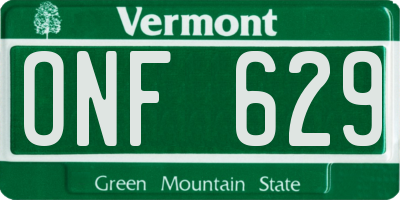 VT license plate ONF629