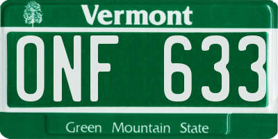 VT license plate ONF633