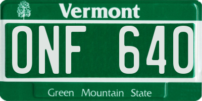 VT license plate ONF640