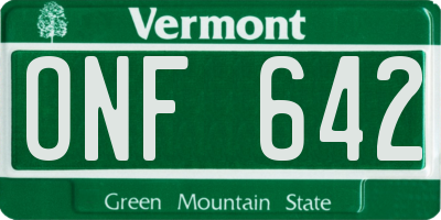 VT license plate ONF642