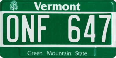 VT license plate ONF647