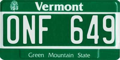 VT license plate ONF649