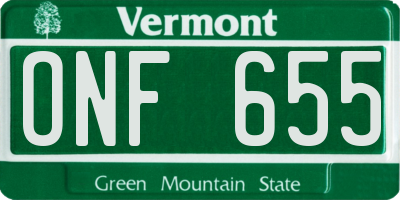 VT license plate ONF655