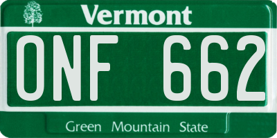 VT license plate ONF662