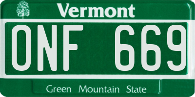 VT license plate ONF669