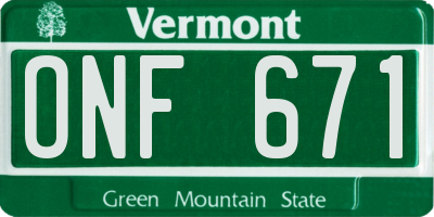 VT license plate ONF671