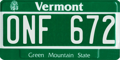 VT license plate ONF672
