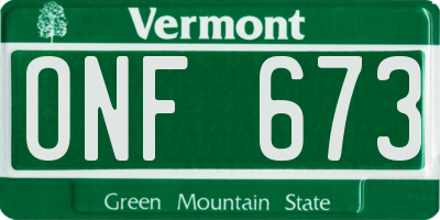 VT license plate ONF673