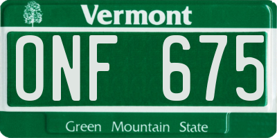 VT license plate ONF675