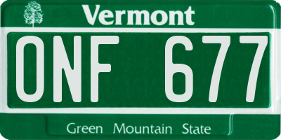 VT license plate ONF677