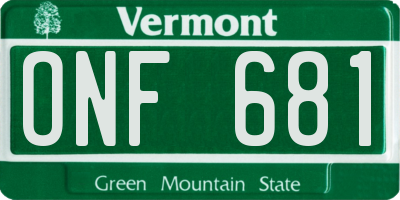 VT license plate ONF681