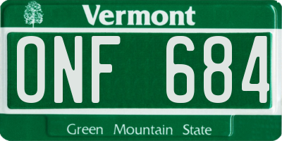 VT license plate ONF684