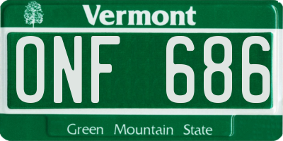 VT license plate ONF686