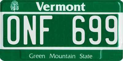 VT license plate ONF699