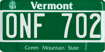 VT license plate ONF702