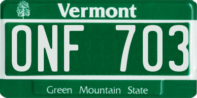 VT license plate ONF703