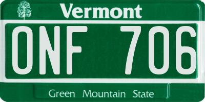 VT license plate ONF706