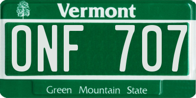 VT license plate ONF707