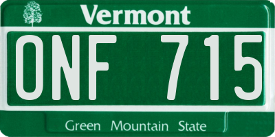 VT license plate ONF715