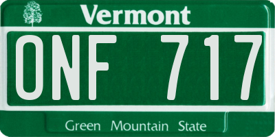 VT license plate ONF717