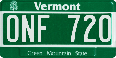 VT license plate ONF720