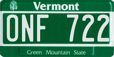 VT license plate ONF722