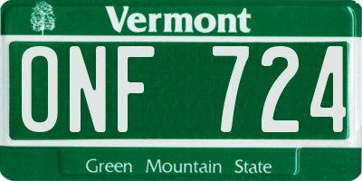 VT license plate ONF724
