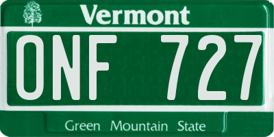 VT license plate ONF727