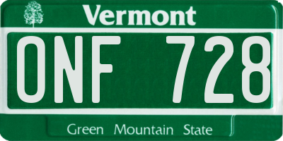VT license plate ONF728