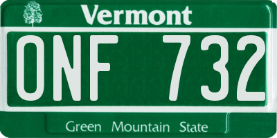 VT license plate ONF732
