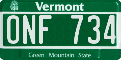 VT license plate ONF734