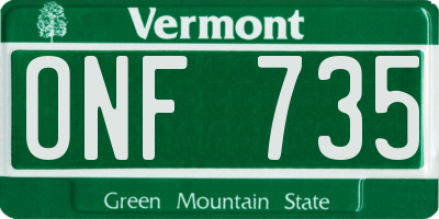 VT license plate ONF735