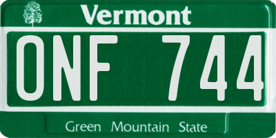 VT license plate ONF744