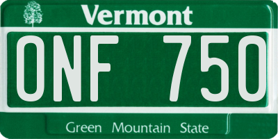 VT license plate ONF750