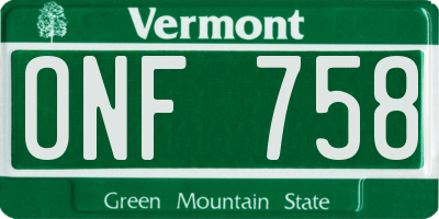VT license plate ONF758