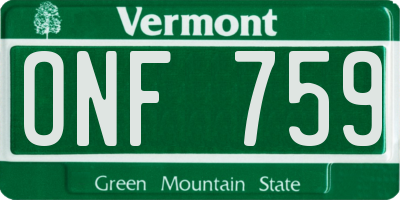 VT license plate ONF759