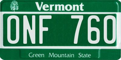 VT license plate ONF760