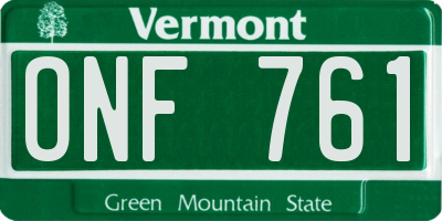 VT license plate ONF761