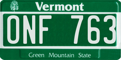 VT license plate ONF763