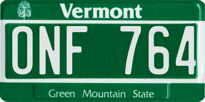 VT license plate ONF764